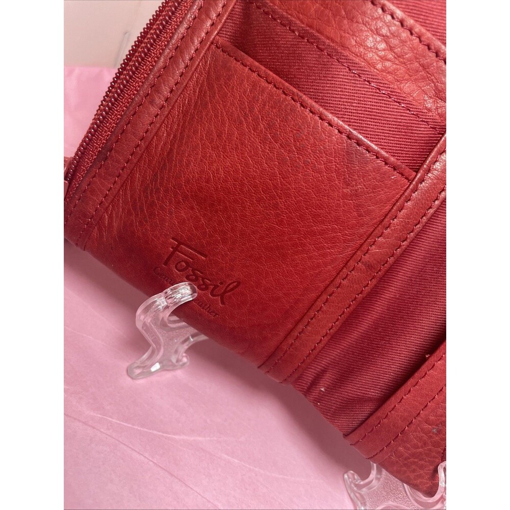 FOSSIL LEATHER WALLET With Heart Vtg Fossil Key Card ID Coin Organizer - Picture 10 of 12